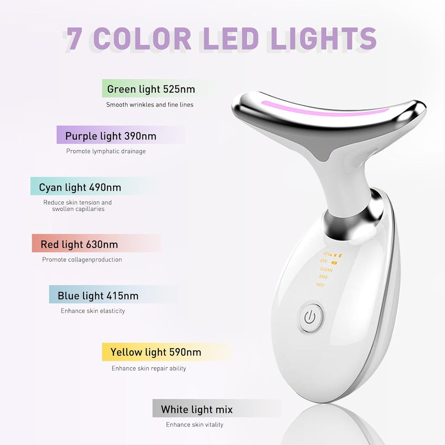 Neck & Face Massager, 7-Color LED Multifunctional Facial Massager, White - Face Sculpting Tool