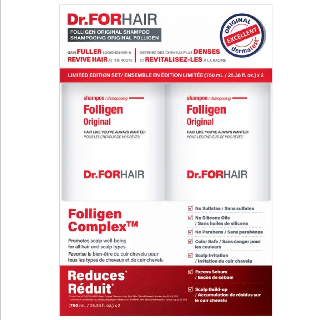 Dr.FORHAIR Folligen Original Shampoo Duo Set 2 x 750ml | Strengthening Scalp Care Shampoo for Thinning Hair