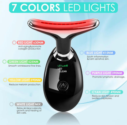Neck & Face Massager, 7-Color LED Multifunctional Facial Massager, Black - Face