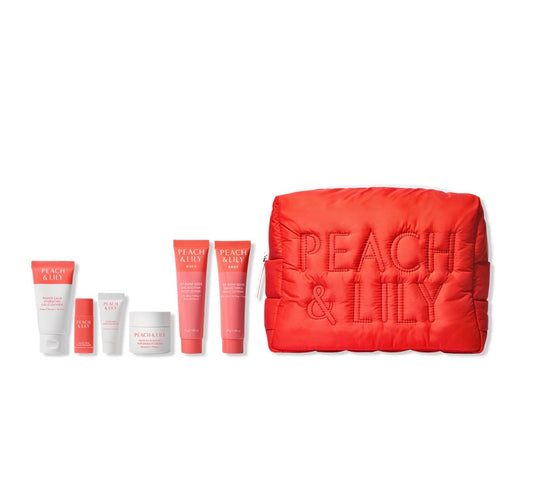 Peach & Lily Skincare Set Hydrating Essentials + Travel Bag, 7-Piece Kit