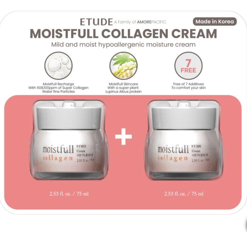 Etude Moistfull Collagen Cream Duo Set 75ml | Hydrating Korean Moisturizer