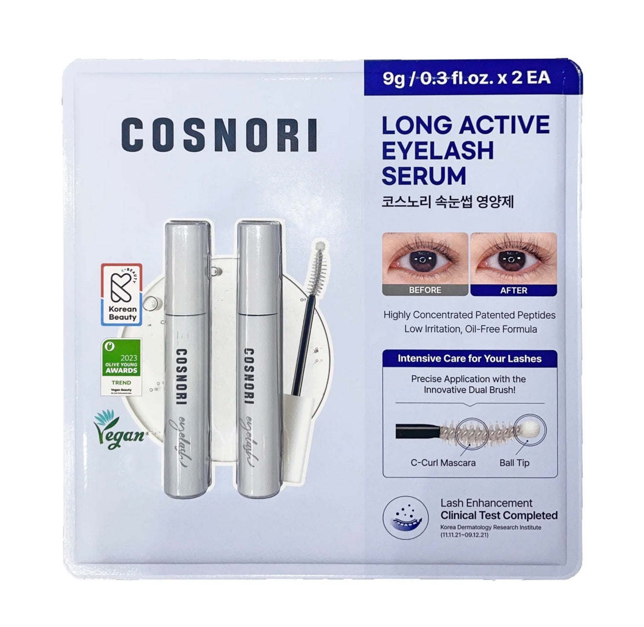COSNORI Long Active Eyelash Serum Set of 2 – Vegan Lash Enhancing Serum 9g Each m
