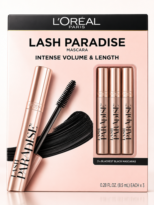 L’Oréal Lash Paradise Mascara Set – Intense Volume & Length – Blackest Black (3 Pack)