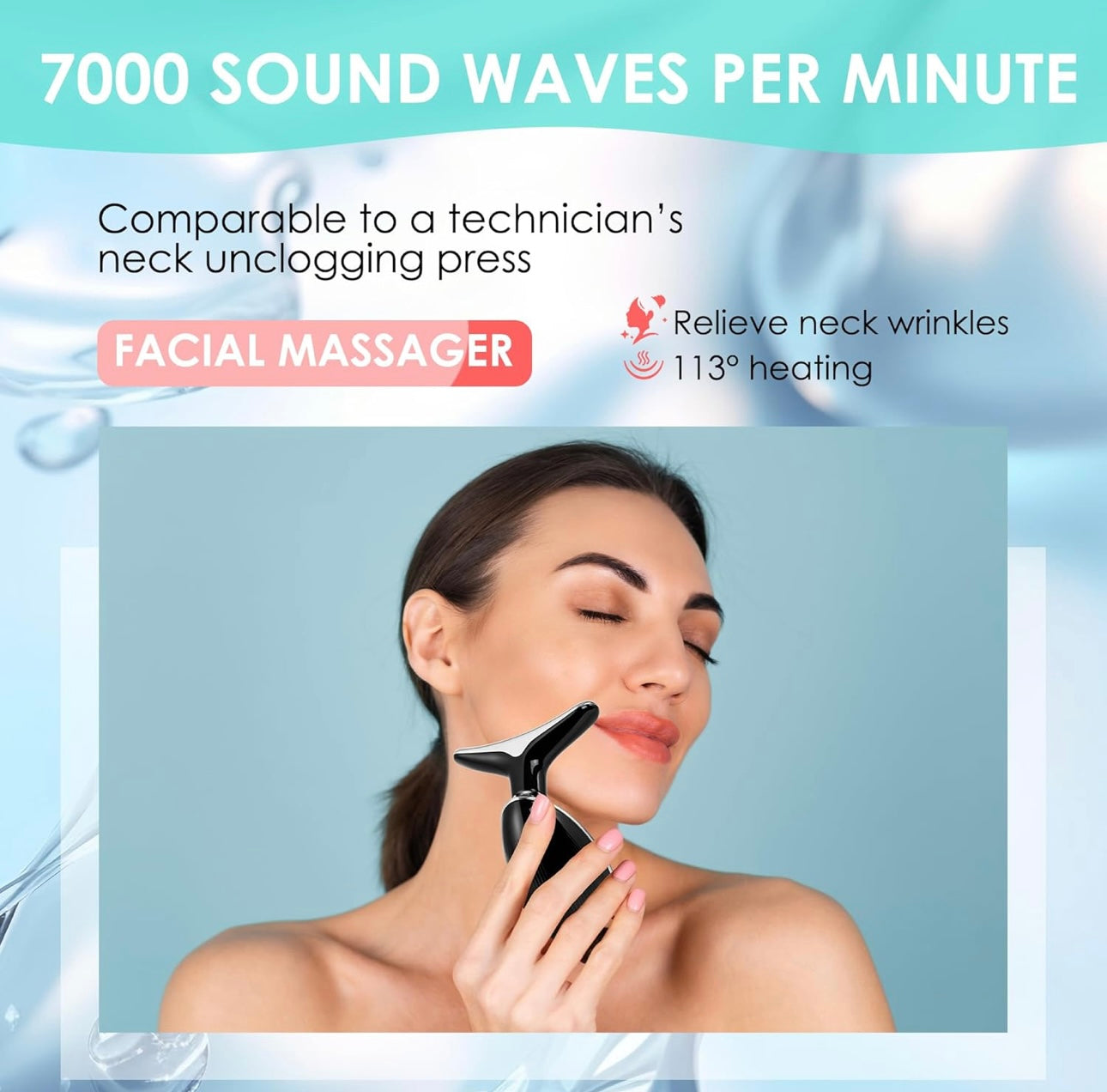 Neck & Face Massager, 7-Color LED Multifunctional Facial Massager, Black - Face