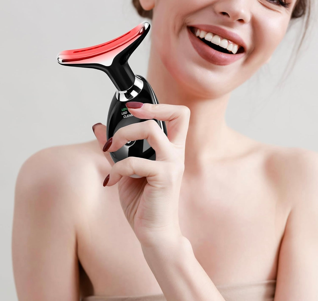 Neck & Face Massager, 7-Color LED Multifunctional Facial Massager, Black - Face