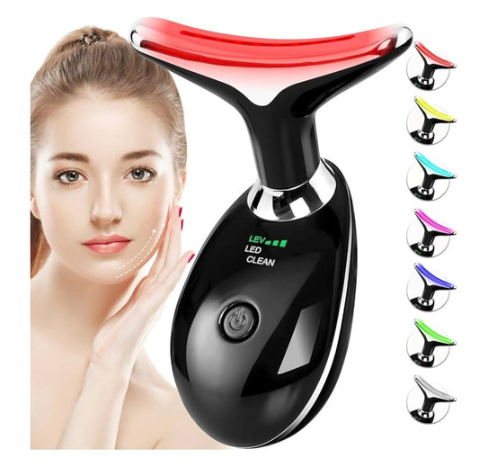 Neck & Face Massager, 7-Color LED Multifunctional Facial Massager, Black - Face