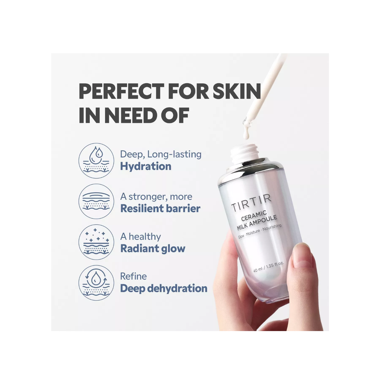 TIRTIR Ceramic Milk Ampoule – Hydrating Glow Serum 40ml (No Box)