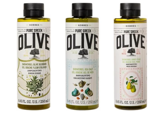 Korres Pure Greek Olive Shower Gel Trio Set – 3 Pack Body Wash, Hydrating Olive Oil Shower Gel, 8.45 fl oz Each