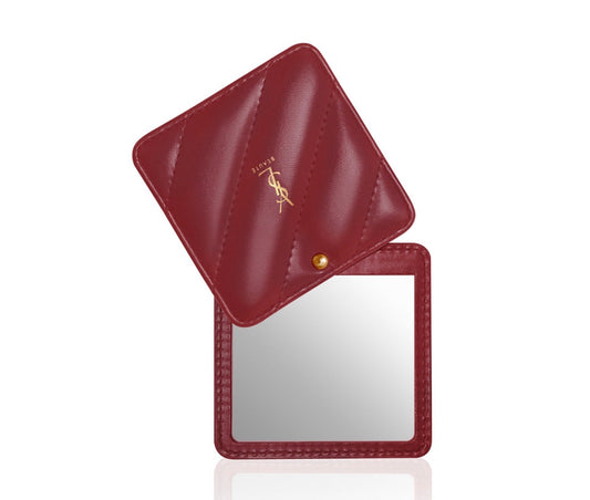 YSL Red Quilted Compact Mirror – Luxury Travel Makeup Mirror with Case