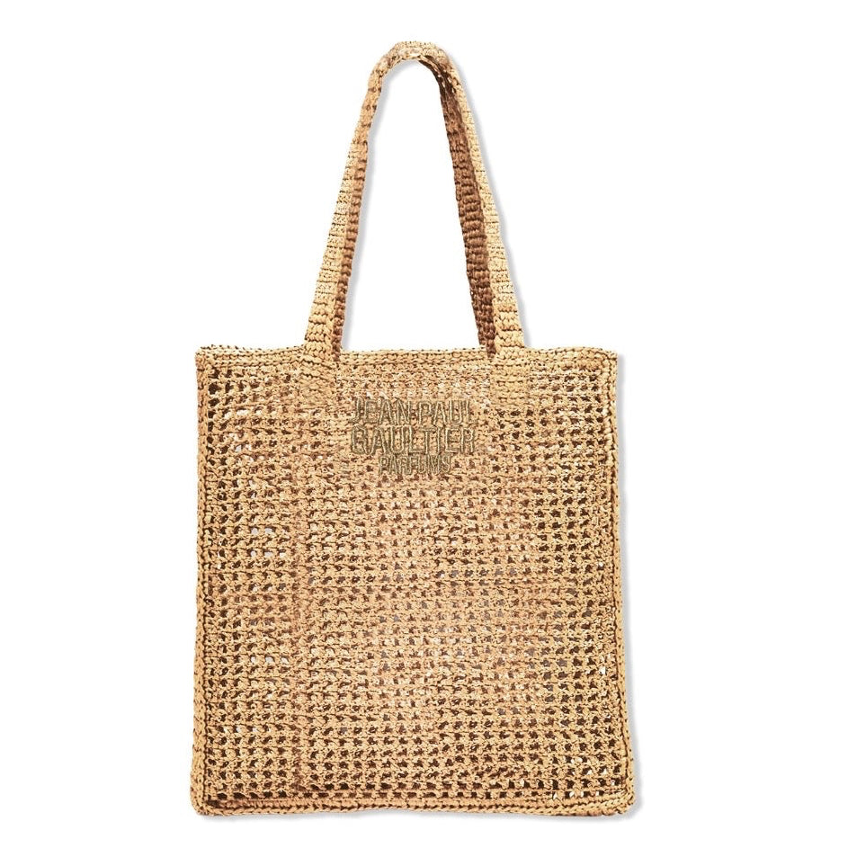 Jean Paul Gaultier Women's Tote Bag Shoulder Bag Straw Gold Logo.
