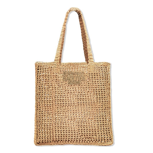 Jean Paul Gaultier Women's Tote Bag Shoulder Bag Straw Gold Logo.