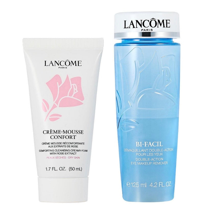 Lancôme Bi-Facil 4.2 oz & Crème-Mousse Confort 1.7 oz Cleansing Set – Eye Makeup Remover & Cream Cleanser Duo